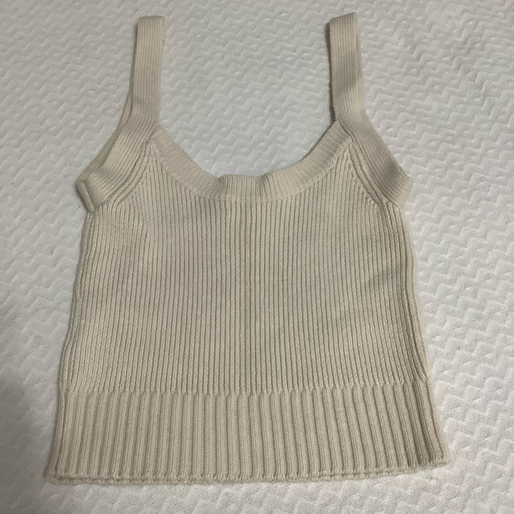 Intermix XS (P) Beige cotton knitted Tank Top Scoop Neck (0147) - Picture 2 of 9
